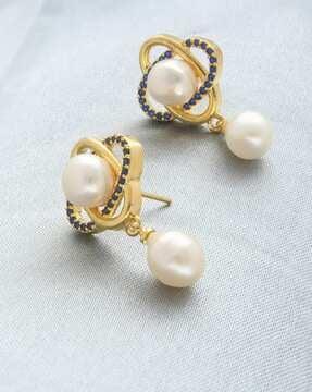 gold-plated rachita freshwater pearl drop earrings
