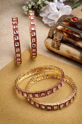 gold-plated red kundan-studded traditional bangles set of 4 - gold