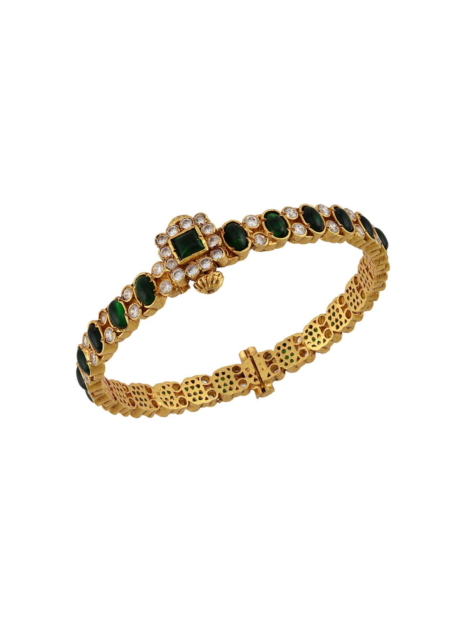 gold plated silver green white glass kada