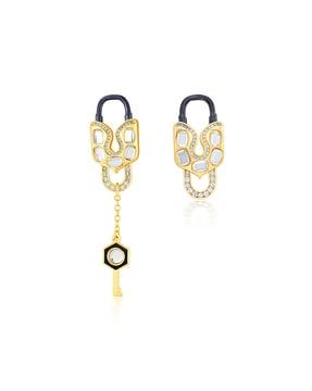 gold-plated snatched lock & key drop earrings