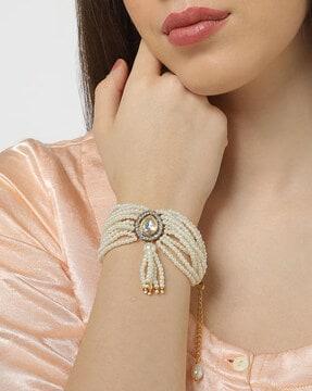 gold-plated statement pearl beaded brass bracelet - bg2453