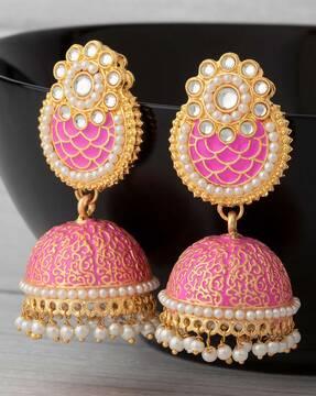 gold-plated stone-beaded jhumkas