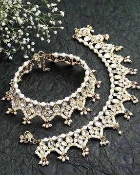 gold-plated stone-studded anklets