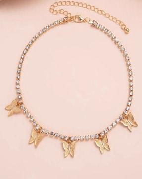 gold-plated stone-studded butterfly anklet