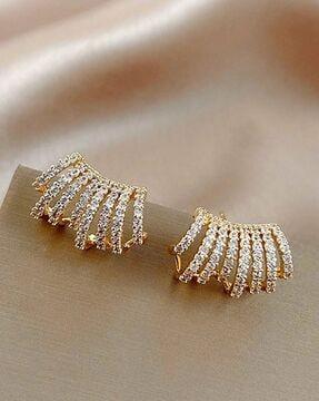 gold-plated stone-studded cuff earrings