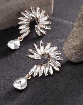 gold-plated stone-studded drop earrings