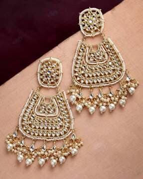 gold-plated stone-studded drop earrings