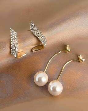 gold-plated stone-studded drop earrings