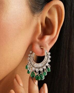 gold-plated stone-studded hoop earrings