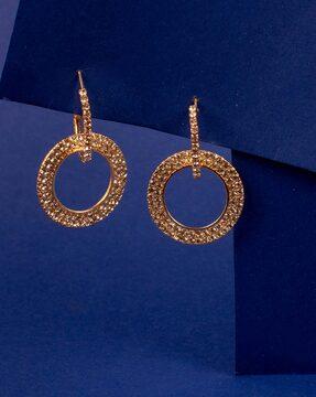 gold-plated stone-studded hoops earrings