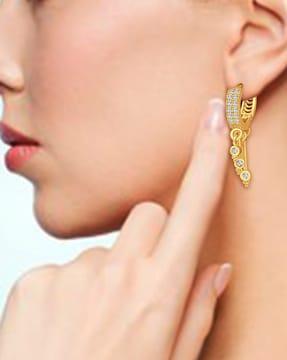 gold-plated stone-studded hoops earrings
