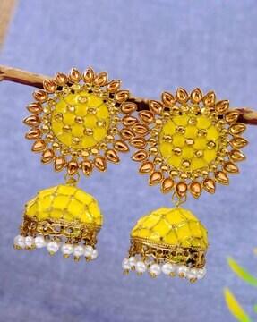 gold-plated stone-studded jhumka earrings