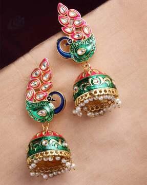 gold-plated stone-studded jhumka earrings