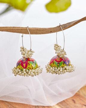 gold-plated stone-studded jhumka earrings