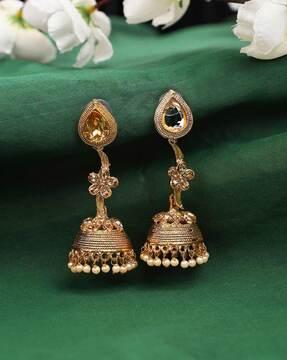 gold-plated stone-studded jhumka earrings