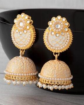 gold-plated stone studded jhumkas