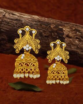 gold-plated stone studded jhumkas