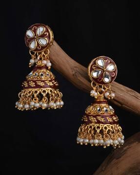 gold-plated stone-studded jhumkas
