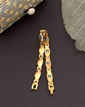 gold-plated stone-studded link bracelet with bio-magnetic detail