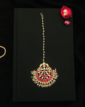 gold-plated stone-studded maang tikka