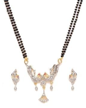 gold-plated stone-studded mangalsutra & earrings set