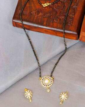 gold-plated stone-studded mangalsutra with earrings set