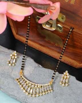 gold-plated stone-studded mangalsutra with earrings set