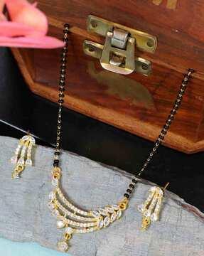 gold-plated stone-studded mangalsutra with earrings set