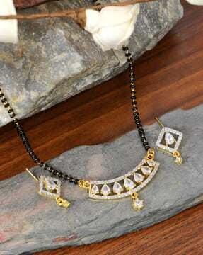 gold-plated stone-studded mangalsutra with earrings set