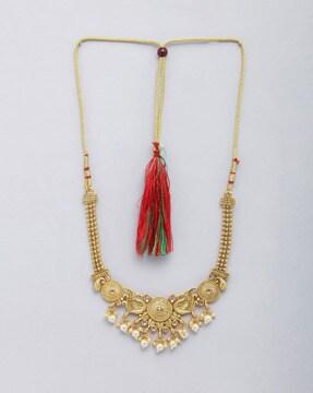 gold-plated stone-studded necklace & earrings set