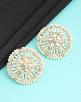 gold-plated stone-studded pearl beads studs