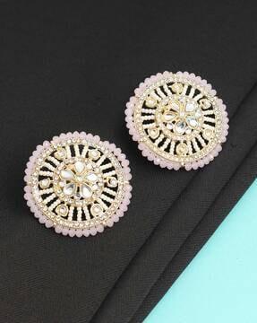 gold-plated stone-studded pearl beads studs