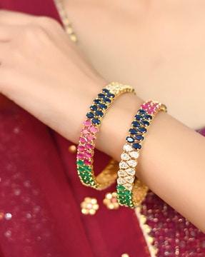 gold-plated stone-studded slip-on bangles