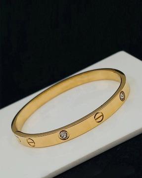 gold-plated stone-studded slip-on bracelet