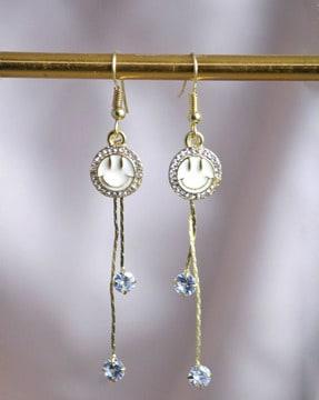 gold-plated stone-studded smiley dangler earrings