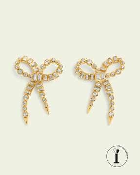 gold-plated stone-studded spiked stud earrings