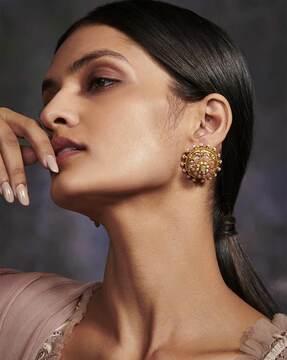 gold-plated stone-studded stud earrings