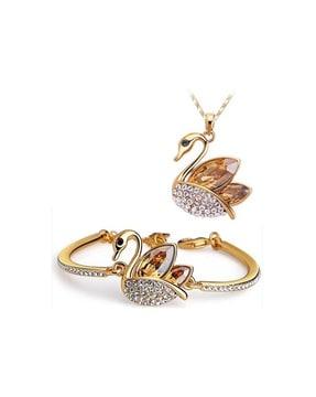 gold-plated swan pendant bracelet set