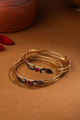 gold-plated traditional daily use peacock design bangles set of 2 - gold