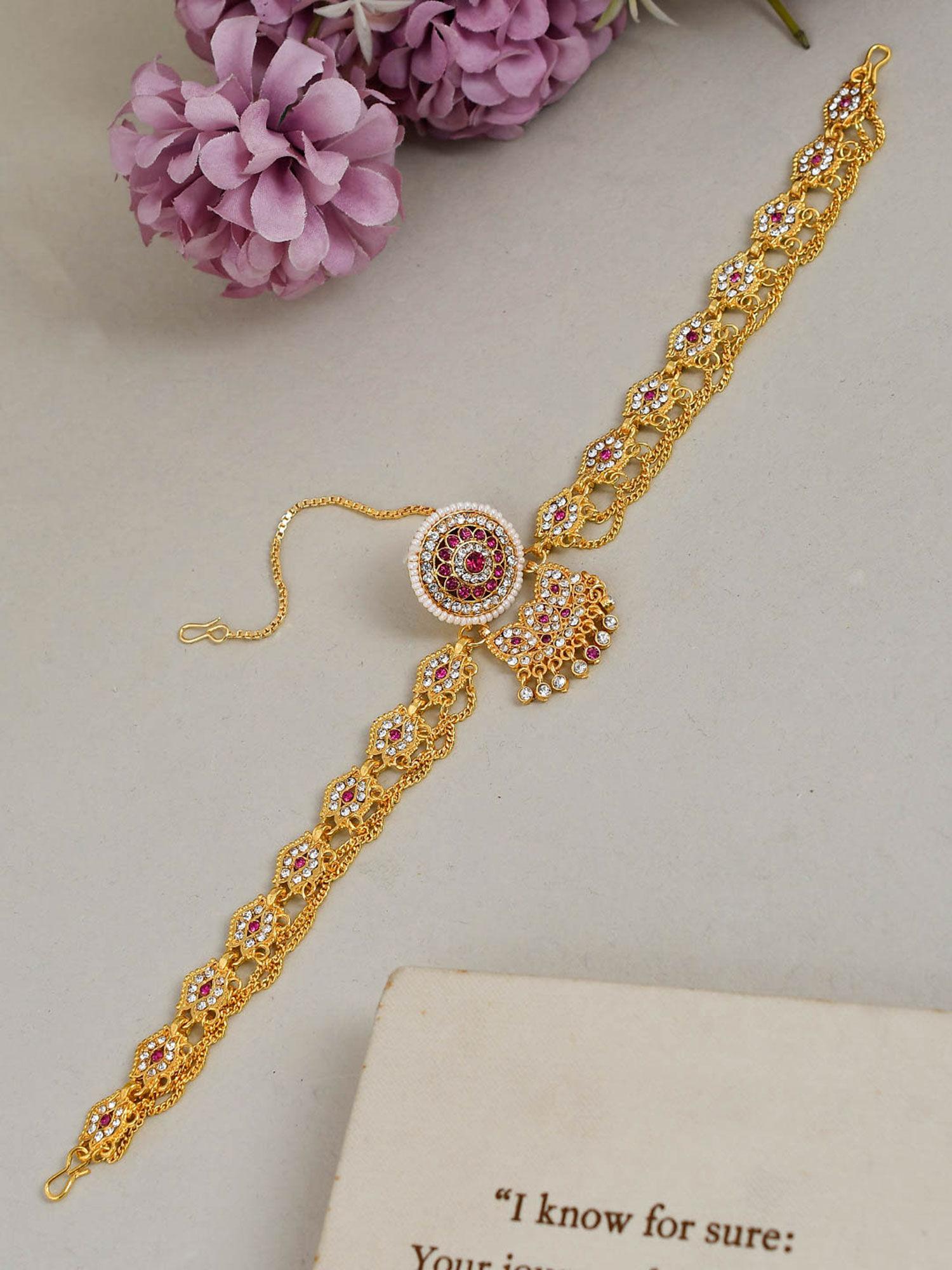 gold plated traditional jhalar mathapatti borla