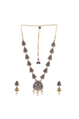 gold plated traditional laxmi devi designer pearl drop jewellery set