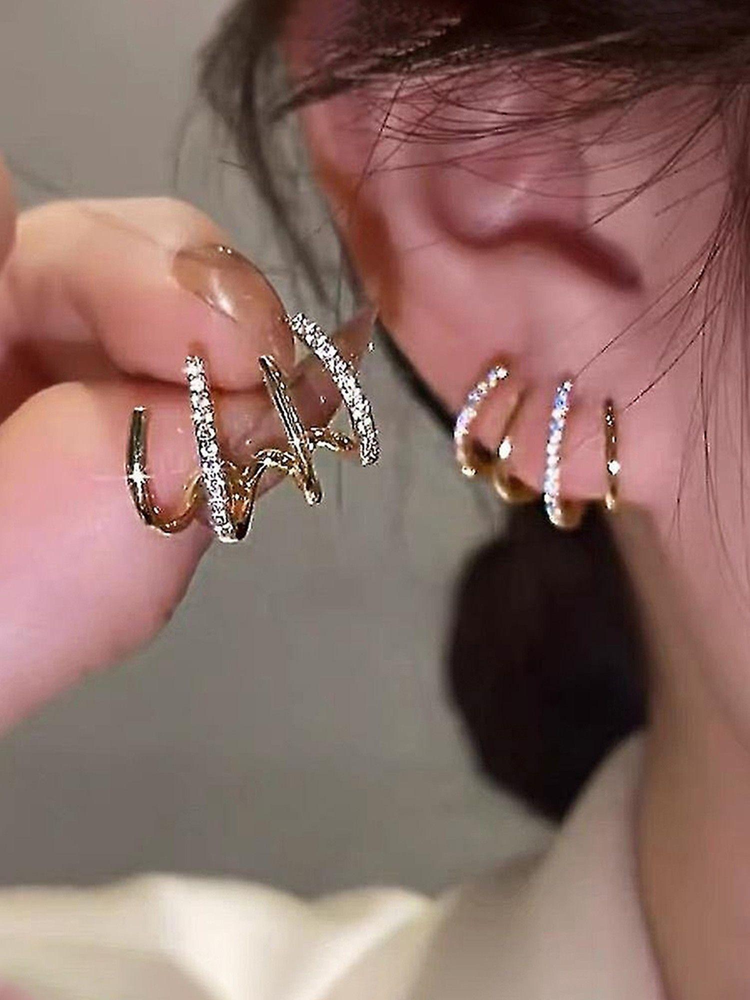 gold plated trendy korean ear cuff with claw themed stud earrings