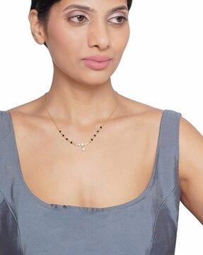 gold plated with cz inline bead dangling solitaire mangalsutra - fjm4286