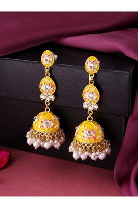 gold plated yellow jhumkas earrings
