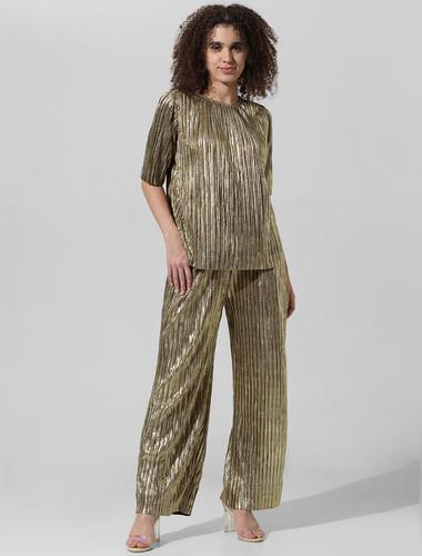 gold pleated co-ord set top