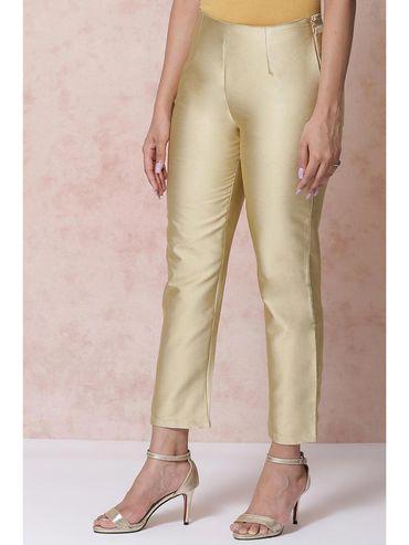 gold poly cotton slim pants