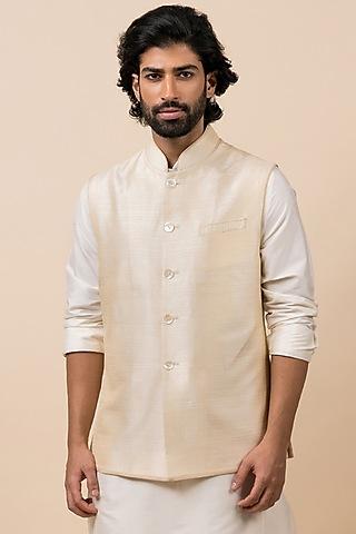 gold polyester blend bundi jacket