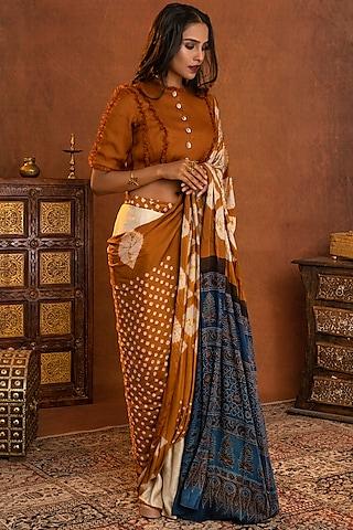 gold pre-stitched wrap saree set