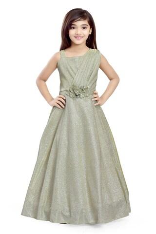 gold print full length party girls regular fit dress