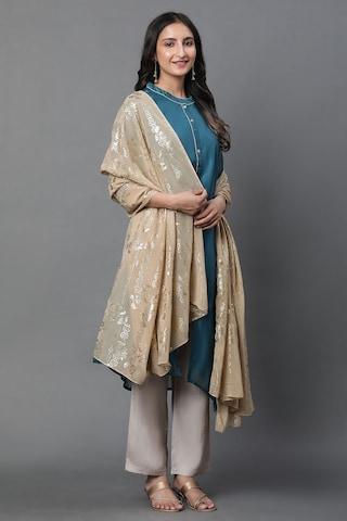 gold print polyester dupatta